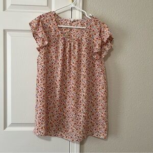 EUC Women’s Floral Print Ruffle Sleeve Blouse